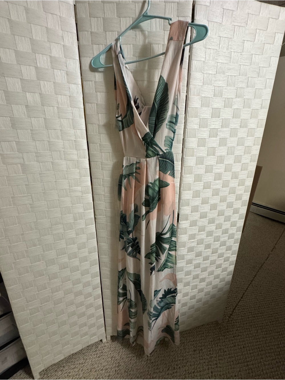 Sleeveless Pink Tropical Print Maxi Dress